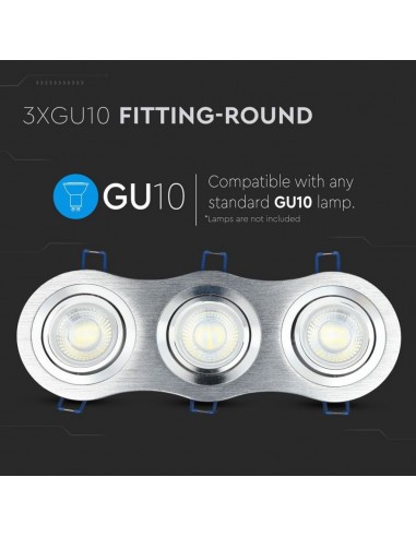 3604-Portafaretto LED Triplo da Incasso Rotondo xGU e GU MR in Alluminio Spazzolato Orientabile-5