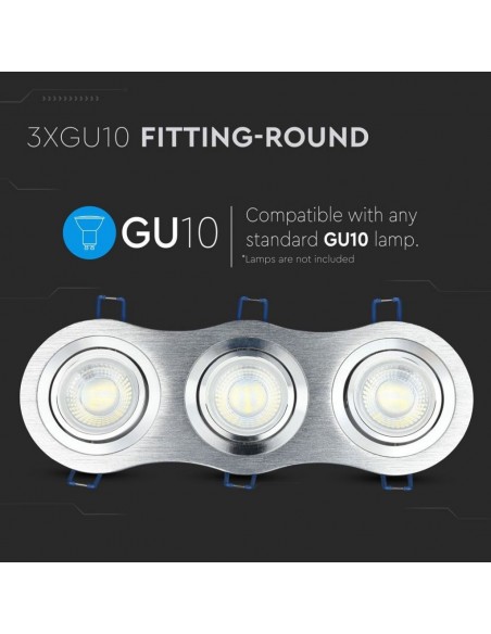 3604-Portafaretto LED Triplo da Incasso Rotondo xGU e GU MR in Alluminio Spazzolato Orientabile-5