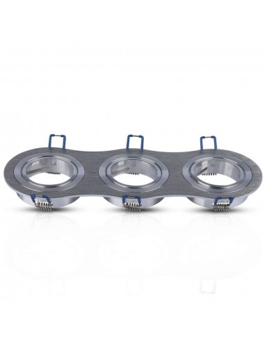 3604-Portafaretto LED Triplo da Incasso Rotondo xGU e GU MR in Alluminio Spazzolato Orientabile-7