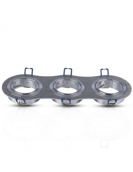 3604-Portafaretto LED Triplo da Incasso Rotondo xGU e GU MR in Alluminio Spazzolato Orientabile-7