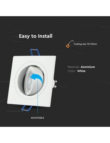 3605-Portafaretto LED da Incasso Quadrato GU e GU MR Colore Bianco Orientabile-6