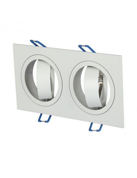 3607-Portafaretto LED Doppio da Incasso Rettangolare xGU e GU MR Corpo in Alluminio Bianco Orientabile-1