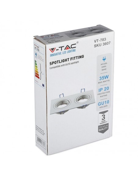 3607-Portafaretto LED Doppio da Incasso Rettangolare xGU e GU MR Corpo in Alluminio Bianco Orientabile-2