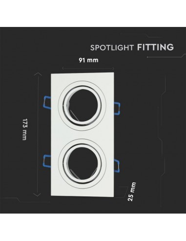 3607-Portafaretto LED Doppio da Incasso Rettangolare xGU e GU MR Corpo in Alluminio Bianco Orientabile-3