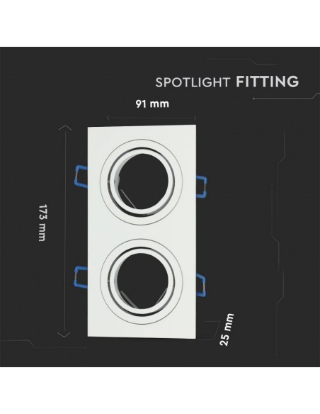 3607-Portafaretto LED Doppio da Incasso Rettangolare xGU e GU MR Corpo in Alluminio Bianco Orientabile-3