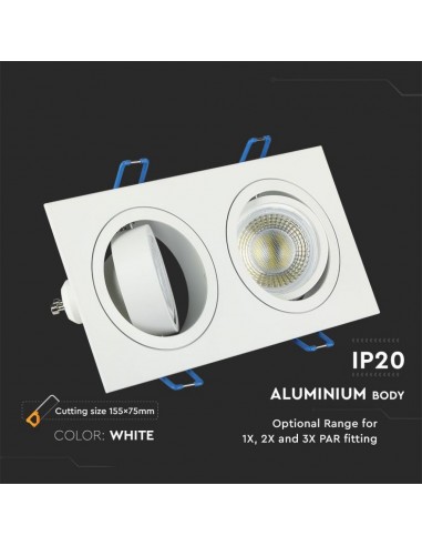 3607-Portafaretto LED Doppio da Incasso Rettangolare xGU e GU MR Corpo in Alluminio Bianco Orientabile-6