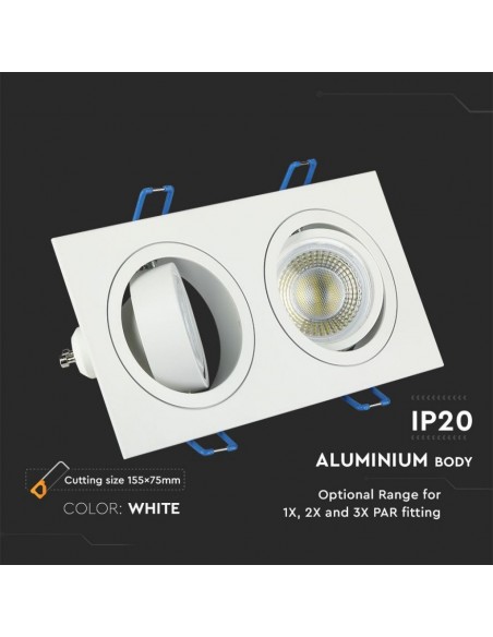 3607-Portafaretto LED Doppio da Incasso Rettangolare xGU e GU MR Corpo in Alluminio Bianco Orientabile-6