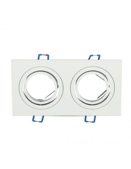 Portafaretto LED Doppio da Incasso Rettangolare 2*GU10 e GU5.3 (MR16) Corpo in Alluminio Bianco Orientabile