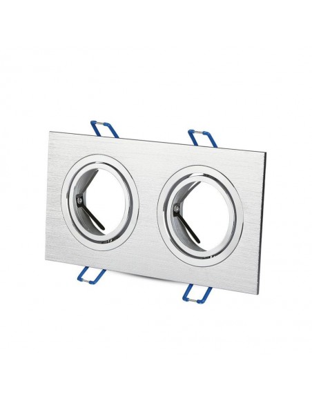 3608-Portafaretto LED Doppio da Incasso Rettangolare xGU e GU MR in Alluminio Spazzolato Orientabile-1