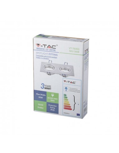 3608-Portafaretto LED Doppio da Incasso Rettangolare xGU e GU MR in Alluminio Spazzolato Orientabile-2