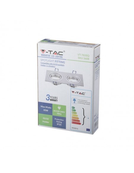 3608-Portafaretto LED Doppio da Incasso Rettangolare xGU e GU MR in Alluminio Spazzolato Orientabile-2