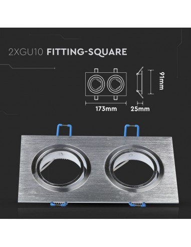 3608-Portafaretto LED Doppio da Incasso Rettangolare xGU e GU MR in Alluminio Spazzolato Orientabile-3