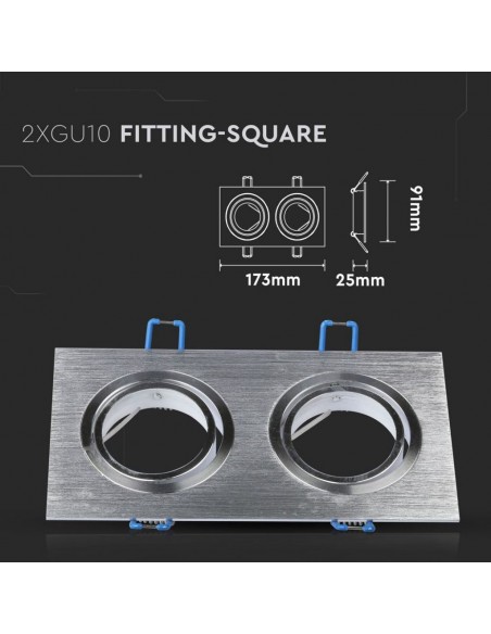 3608-Portafaretto LED Doppio da Incasso Rettangolare xGU e GU MR in Alluminio Spazzolato Orientabile-3