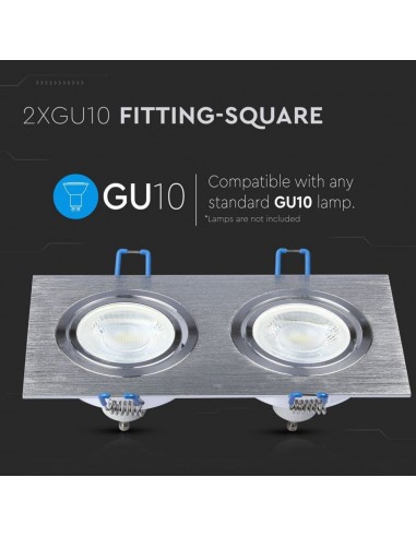 3608-Portafaretto LED Doppio da Incasso Rettangolare xGU e GU MR in Alluminio Spazzolato Orientabile-5