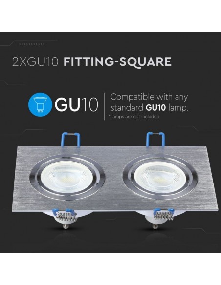 3608-Portafaretto LED Doppio da Incasso Rettangolare xGU e GU MR in Alluminio Spazzolato Orientabile-5