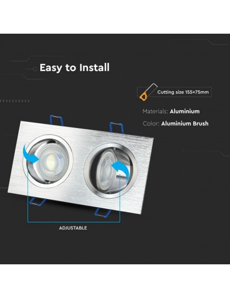 3608-Portafaretto LED Doppio da Incasso Rettangolare xGU e GU MR in Alluminio Spazzolato Orientabile-6