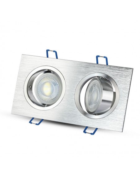 Portafaretto LED Doppio da Incasso Rettangolare 2*GU10 e GU5.3 (MR16) in Alluminio Spazzolato Orientabile