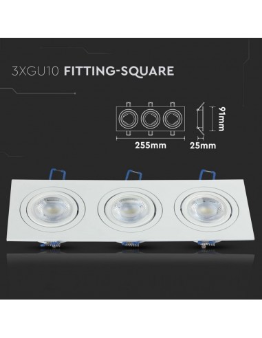 3609-Portafaretto LED Triplo da Incasso Rettangolare xGU e GU MR Colore Bianco Orientabile-3