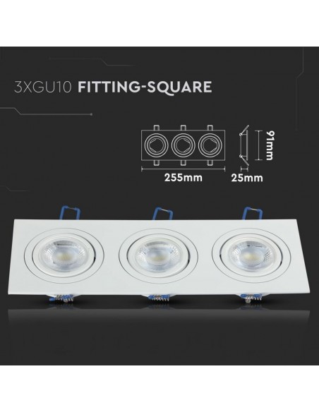 3609-Portafaretto LED Triplo da Incasso Rettangolare xGU e GU MR Colore Bianco Orientabile-3
