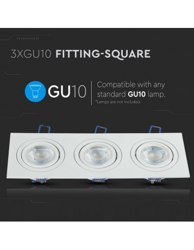 3609-Portafaretto LED Triplo da Incasso Rettangolare xGU e GU MR Colore Bianco Orientabile-5