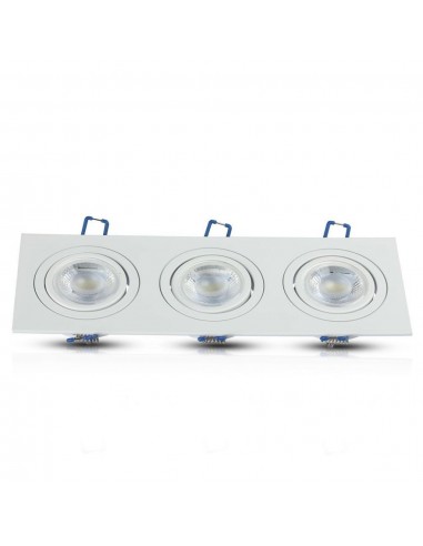 3609-Portafaretto LED Triplo da Incasso Rettangolare xGU e GU MR Colore Bianco Orientabile-7