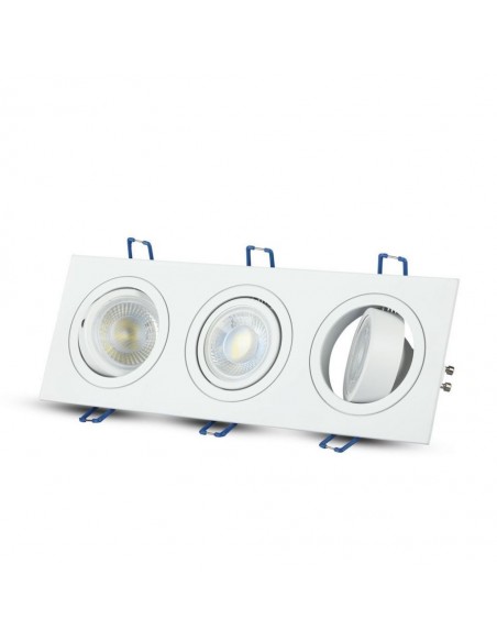Portafaretto LED Triplo da Incasso Rettangolare 3*GU10 e GU5.3 (MR16) Bianco Orientabile