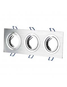 3610-Portafaretto LED Triplo da Incasso Rettangolare xGU e GU MR in Alluminio Spazzolato Orientabile-1
