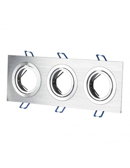 3610-Portafaretto LED Triplo da Incasso Rettangolare xGU e GU MR in Alluminio Spazzolato Orientabile-1