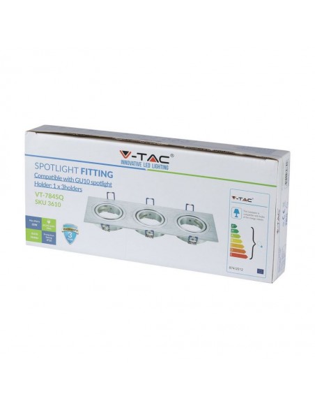 3610-Portafaretto LED Triplo da Incasso Rettangolare xGU e GU MR in Alluminio Spazzolato Orientabile-2