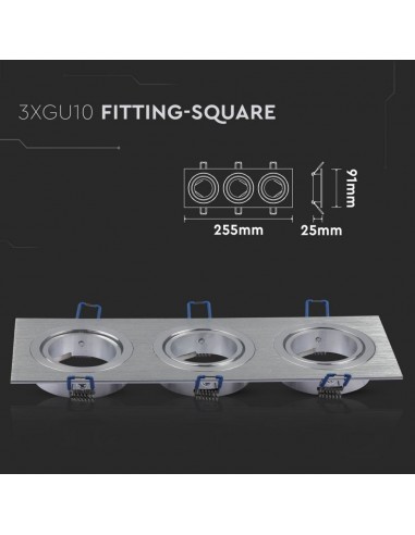 3610-Portafaretto LED Triplo da Incasso Rettangolare xGU e GU MR in Alluminio Spazzolato Orientabile-3