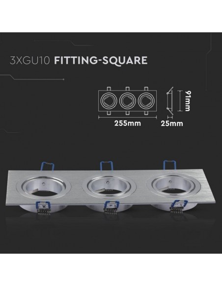 3610-Portafaretto LED Triplo da Incasso Rettangolare xGU e GU MR in Alluminio Spazzolato Orientabile-3