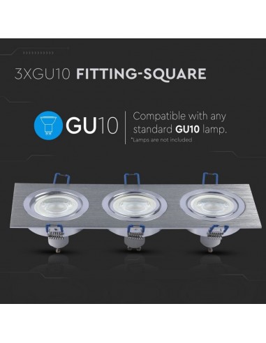 3610-Portafaretto LED Triplo da Incasso Rettangolare xGU e GU MR in Alluminio Spazzolato Orientabile-5