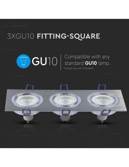 3610-Portafaretto LED Triplo da Incasso Rettangolare xGU e GU MR in Alluminio Spazzolato Orientabile-5