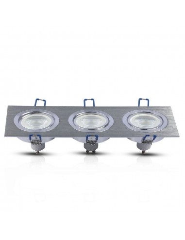 3610-Portafaretto LED Triplo da Incasso Rettangolare xGU e GU MR in Alluminio Spazzolato Orientabile-7