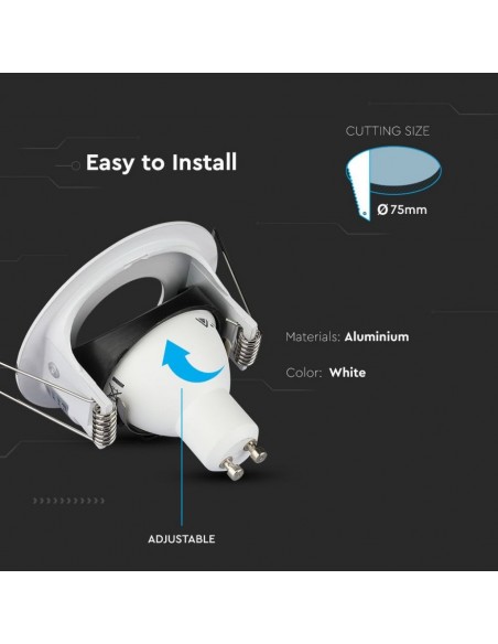 3611-Portafaretto LED da Incasso Rotondo GU e GU MR Colore Bianco Orientabile-6