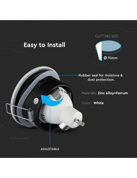 Portafaretto LED da Incasso Rotondo GU10 e GU5.3 (MR16) Bianco IP54