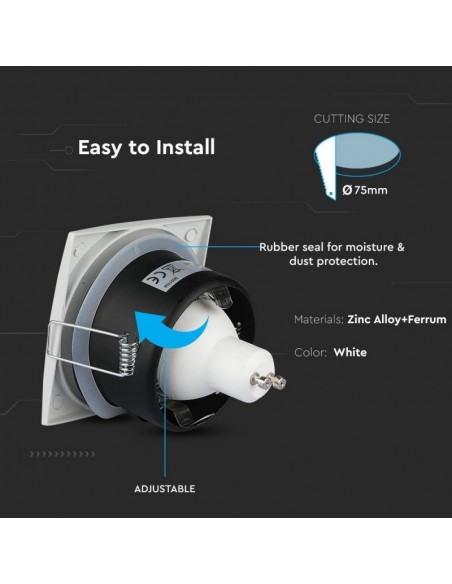 3615-Portafaretto LED da Incasso Quadrato GU e GU MR Colore Bianco IP-5
