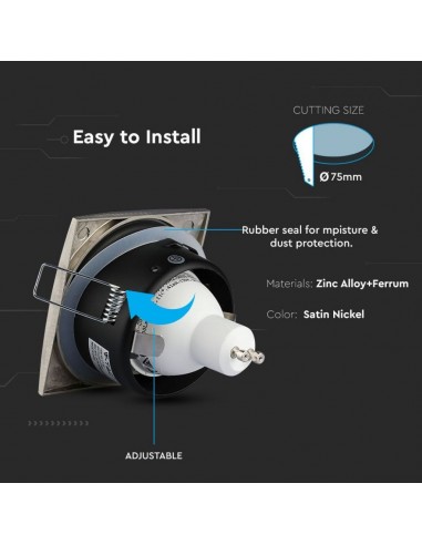 3616-Portafaretto LED da Incasso Quadrato GU e GU MR Colore Nichel Satinato IP-6