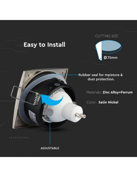 3616-Portafaretto LED da Incasso Quadrato GU e GU MR Colore Nichel Satinato IP-6