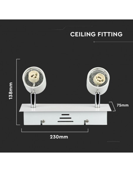 3618-Portafaretto LED Doppio da Incasso xGU e GU MR Colore Bianco Orientabile-3