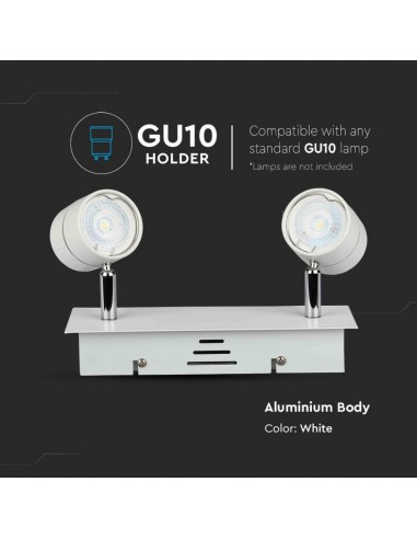 3618-Portafaretto LED Doppio da Incasso xGU e GU MR Colore Bianco Orientabile-5