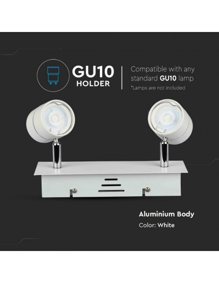 3618-Portafaretto LED Doppio da Incasso xGU e GU MR Colore Bianco Orientabile-5