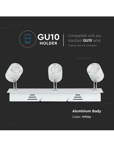 3619-Portafaretto LED Triplo da Incasso xGU e GU MR Colore Bianco Orientabile-5
