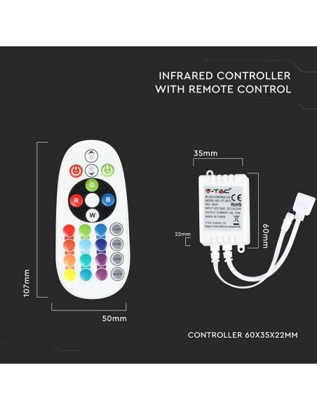 3625-Controller Dimmer Infrarossi IR per Strip LED RGB  Canali V/V A con Telecomando  Tasti-3