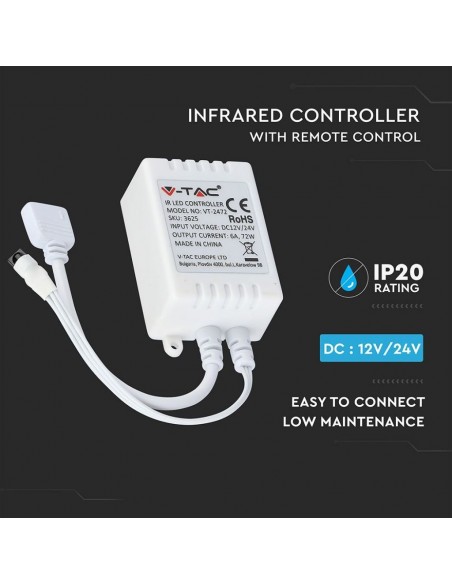 3625-Controller Dimmer Infrarossi IR per Strip LED RGB  Canali V/V A con Telecomando  Tasti-7