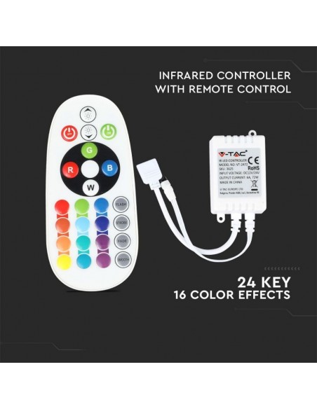 Controller per Strip LED RGB 12-24V (72-144W) con Telecomando 24 Tasti a Infrarossi