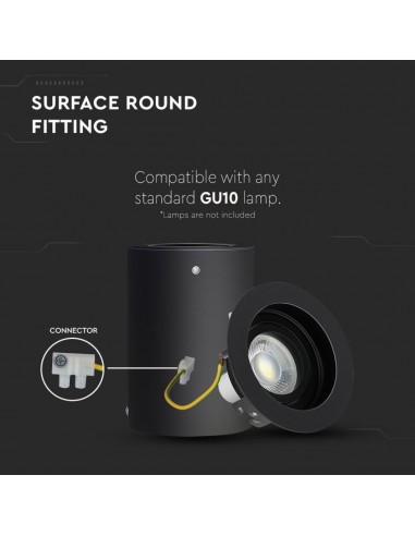 3628-Portafaretto LED Montaggio a Plafone Rotondo GU e GU MR Colore Nero Orientabile-3