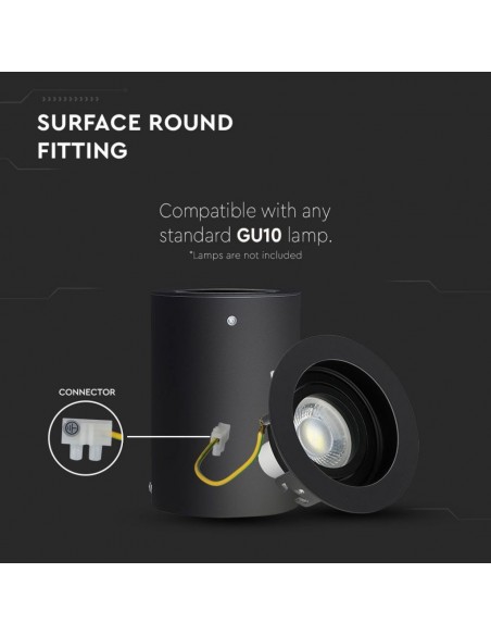 3628-Portafaretto LED Montaggio a Plafone Rotondo GU e GU MR Colore Nero Orientabile-3