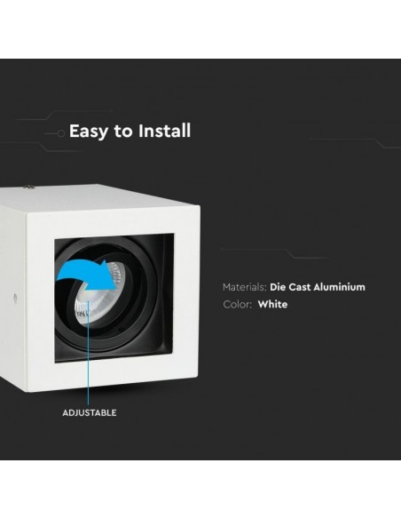 Portafaretto LED Montaggio a Plafone Quadrato GU10 e GU5.3 (MR16) Bianco Orientabile
