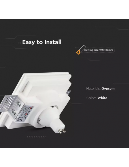 3641-Portafaretto LED da Incasso Quadrato GU e GU MR Corpo in Gesso Bianco-5